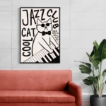 affiche jazz cat club cool cat chat lunettes de soleil piano noir et blanc ryan fowler dzeco art