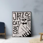 affiche jazz cat club cool cat chat lunettes de soleil piano noir et blanc ryan fowler dzeco art