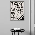 affiche jazz cat club cool cat chat lunettes de soleil piano noir et blanc ryan fowler dzeco art