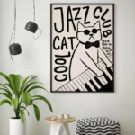 affiche jazz cat club cool cat chat lunettes de soleil piano noir et blanc ryan fowler dzeco art