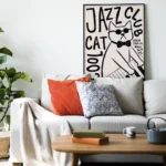affiche jazz cat club cool cat chat lunettes de soleil piano noir et blanc ryan fowler dzeco art