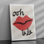 affiche ooh la la bouche rouge levres pulpeuses typographie noire peinture retro pop art anna morner dzeco art
