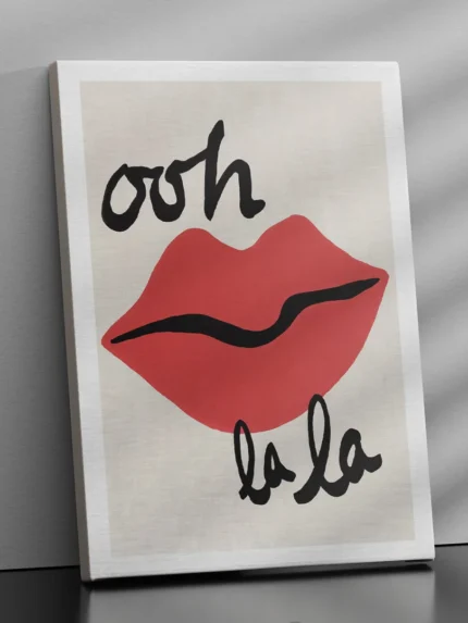 affiche ooh la la bouche rouge levres pulpeuses typographie noire peinture retro pop art anna morner dzeco art