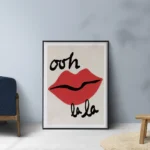 affiche ooh la la bouche rouge levres pulpeuses typographie noire peinture retro pop art anna morner dzeco art