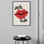 affiche ooh la la bouche rouge levres pulpeuses typographie noire peinture retro pop art anna morner dzeco art