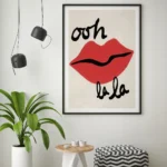 affiche ooh la la bouche rouge levres pulpeuses typographie noire peinture retro pop art anna morner dzeco art