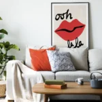 affiche ooh la la bouche rouge levres pulpeuses typographie noire peinture retro pop art anna morner dzeco art