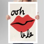 affiche ooh la la bouche rouge levres pulpeuses typographie noire peinture retro pop art anna morner dzeco art