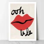 affiche ooh la la bouche rouge levres pulpeuses typographie noire peinture retro pop art anna morner dzeco art