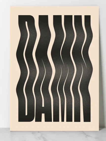 affiche typographie design damn lettres noires ondulees effet vague texture grain retro chidii dzeco art