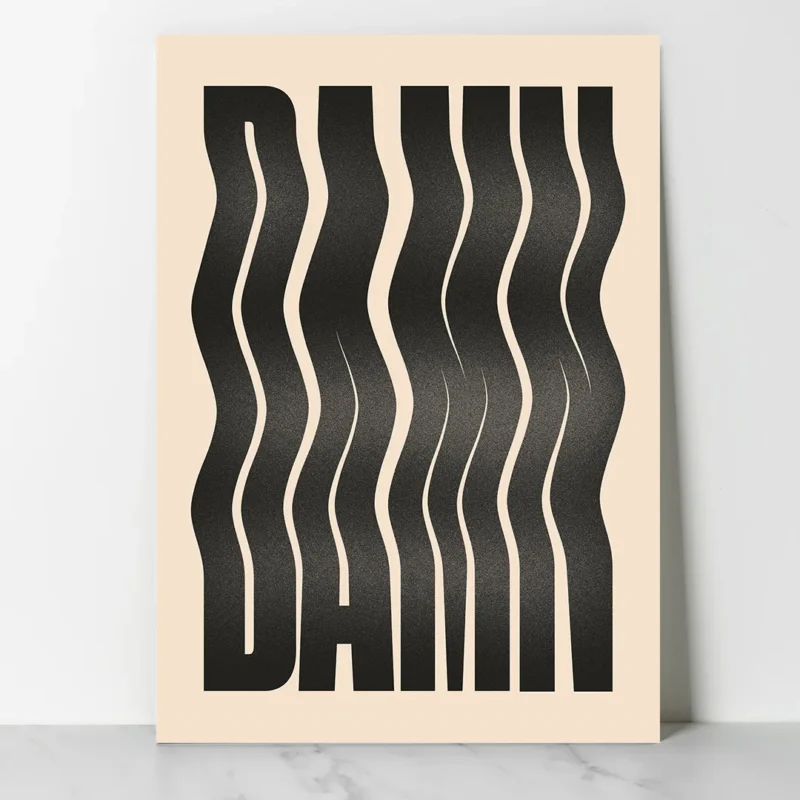 affiche typographie design damn lettres noires ondulees effet vague texture grain retro chidii dzeco art