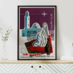 affiche vintage air algerie agence rue des pyramides paris j depienne minaret tapis traditionnel avion jet age retro poster dzecoart