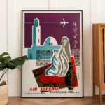 affiche vintage air algerie agence rue des pyramides paris j depienne minaret tapis traditionnel avion jet age retro poster dzecoart