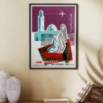 affiche vintage air algerie agence rue des pyramides paris j depienne minaret tapis traditionnel avion jet age retro poster dzecoart