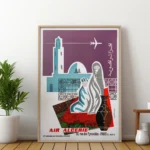 affiche vintage air algerie agence rue des pyramides paris j depienne minaret tapis traditionnel avion jet age retro poster dzecoart