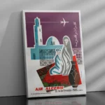affiche vintage air algerie agence rue des pyramides paris j depienne minaret tapis traditionnel avion jet age retro poster dzecoart