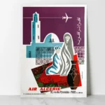 affiche vintage air algerie agence rue des pyramides paris j depienne minaret tapis traditionnel avion jet age retro poster dzecoart