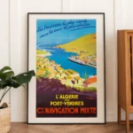 affiche vintage navigation mixte algerie port-vendres paquebot de ligne roger chapelet compagnie maritime retro poster dzecoart