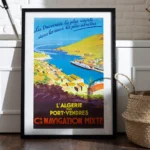 affiche vintage navigation mixte algerie port-vendres paquebot de ligne roger chapelet compagnie maritime retro poster dzecoart