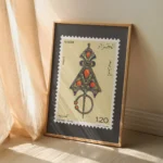 affiche vintage timbre d algerie bijou kabyle fibule traditionnelle argent corail mohamed temam dzecoart