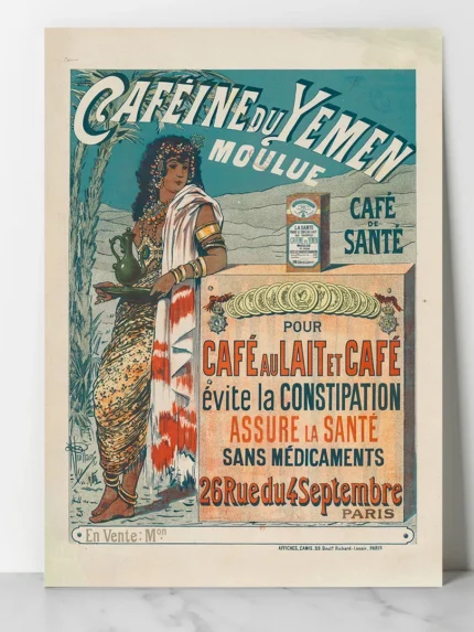 affiche publicitaire vintage cafe cafeine du yemen albert guillaume belle epoque femme orientale réclame pharmacie paris retro poster dzecoart