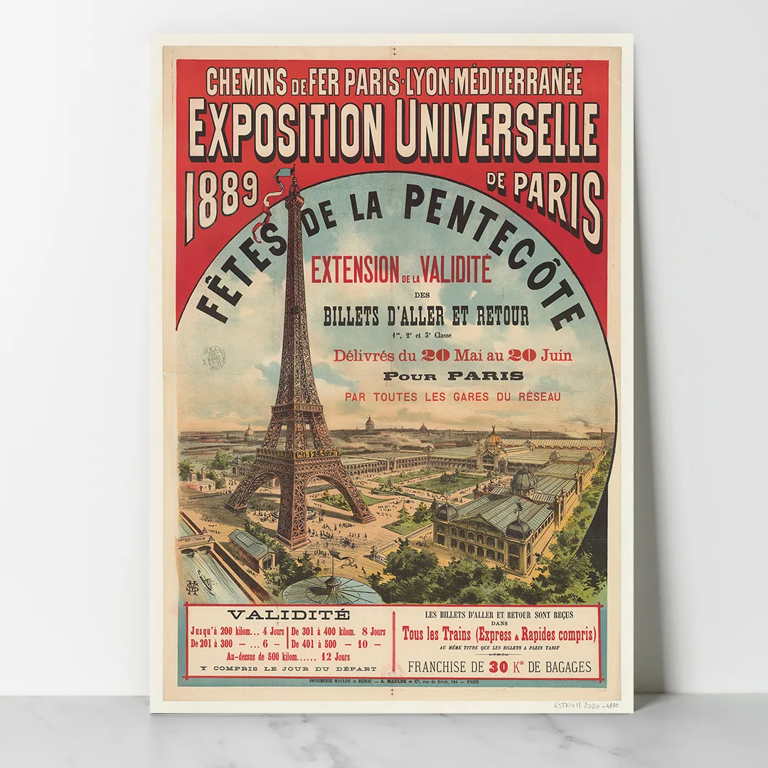 Chemins de Fer PLM - Exposition universelle de Paris, 1889 - Dzeco Art-1 affiche vintage exposition universelle 1889 paris tour eiffel chemins de fer plm fetes de la pentecote maulde et renou retro poster dzecoart
