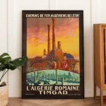 affiche vintage timgad algerie romaine chemins de fer de l etat colonnes arc de trajan edouard herzig retro poster dzecoart