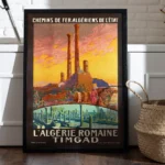 affiche vintage timgad algerie romaine chemins de fer de l etat colonnes arc de trajan edouard herzig retro poster dzecoart