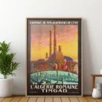 affiche vintage timgad algerie romaine chemins de fer de l etat colonnes arc de trajan edouard herzig retro poster dzecoart