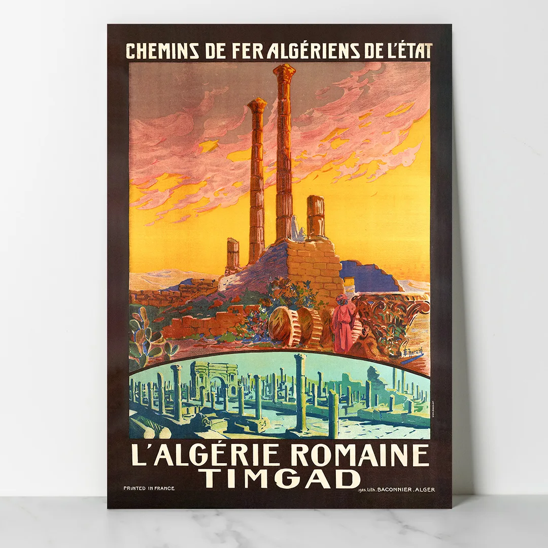 Chemins de fer de l'état-TIMGAD - Dzeco Art affiche vintage timgad algerie romaine chemins de fer de l etat colonnes arc de trajan edouard herzig retro poster dzecoart