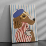 affiche chien beret bleu mariniere rouge lunettes tasse cafe ryan fowler french dog dzeco art