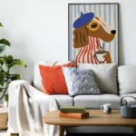 affiche chien beret bleu mariniere rouge lunettes tasse cafe ryan fowler french dog dzeco art