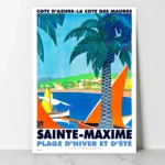 affiche vintage sainte maxime cote d azur roger broders plm palmier voilier orange art deco retro poster lucien serre paris dzecoart