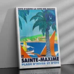 affiche vintage sainte maxime cote d azur roger broders plm palmier voilier orange art deco retro poster lucien serre paris dzecoart