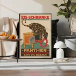 affiche publicitaire vintage panther eis schränke dürrwang glacière ancienne saucisses allemagne réclame retro poster dzecoart