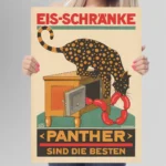affiche publicitaire vintage panther eis schränke dürrwang glacière ancienne saucisses allemagne réclame retro poster dzecoart