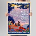 affiche vintage route des alpes roger broders 1920 chemins de fer plm autocar tourisme chamonix grenoble nice retro poster dzecoart