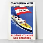 affiche maritime vintage algerie tunisie navigation mixte paquebot de ligne drapeau nm maritime retro poster imp chaix paris dzecoart