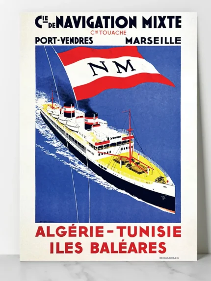 affiche maritime vintage algerie tunisie navigation mixte paquebot de ligne drapeau nm maritime retro poster imp chaix paris dzecoart