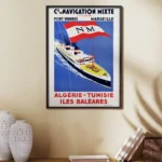 affiche maritime vintage algerie tunisie navigation mixte paquebot de ligne drapeau nm maritime retro poster imp chaix paris dzecoart