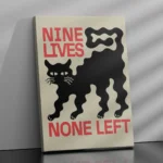 affiche design chat noir nine lives none left style linogravure rouge et noir deco moderne artsy tendances poster dzecoart