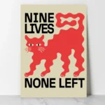 affiche design chat noir nine lives none left style linogravure rouge et noir deco moderne artsy tendances poster dzecoart