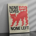 affiche design chat noir nine lives none left style linogravure rouge et noir deco moderne artsy tendances poster dzecoart