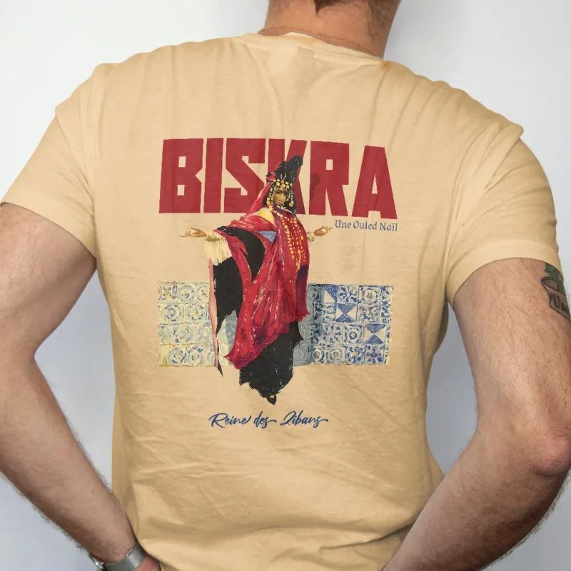 t-shirt biskra dos impression affiche vintage reine des zibans ouled nail algerie dzecoart