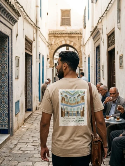 t-shirt algerie vintage face et dos impression timbre poste officiel palais des rais alger dzecoart