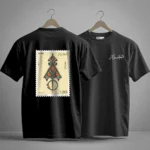 t-shirt algerie vintage noir dos et face impression grand timbre poste officiel fibule bijou kabyle mohamed temam dzecoart
