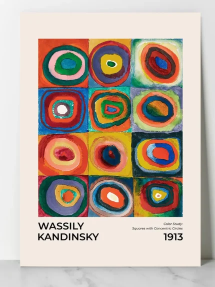 affiche wassily kandinsky cercles concentriques color study 1913 art abstrait carre couleur exposition retro poster dzecoart