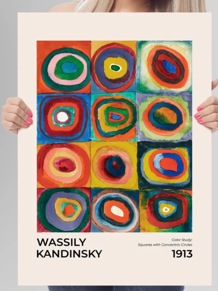 affiche wassily kandinsky cercles concentriques color study 1913 art abstrait carre couleur exposition retro poster dzecoart