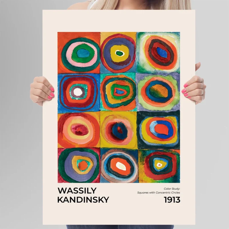 affiche wassily kandinsky cercles concentriques color study 1913 art abstrait carre couleur exposition retro poster dzecoart