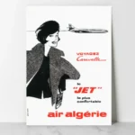 Affiche vintage air algérie représentant la Caravelle et une femme élégante par Berney Forien.